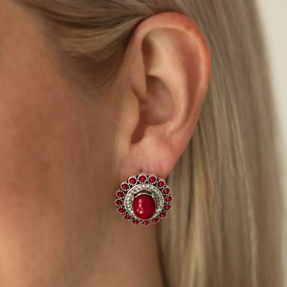 Paparazzi Jewelry Accessories - Floral Flamboyance - Red Earrings - Vintage